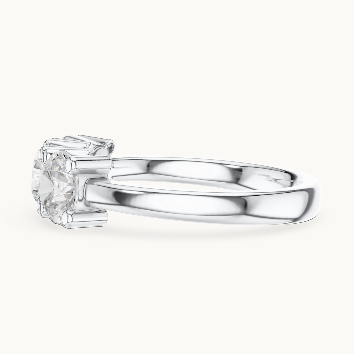 Round lab-grown diamond three stone ring in 14K white gold, 1.50 CT TW, view 3