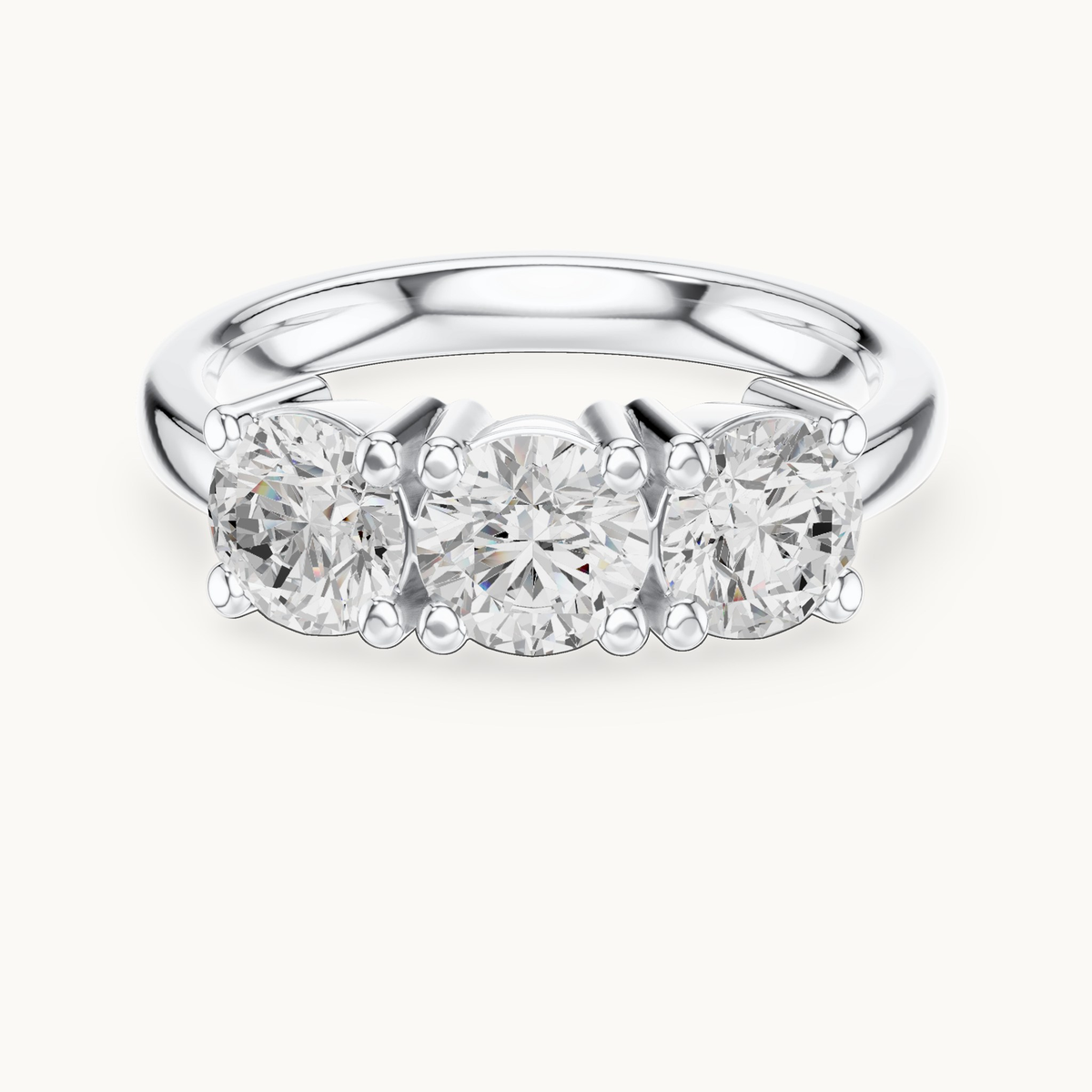 Round lab-grown diamond three stone ring in 14K white gold, 1.50 CT TW, view 4