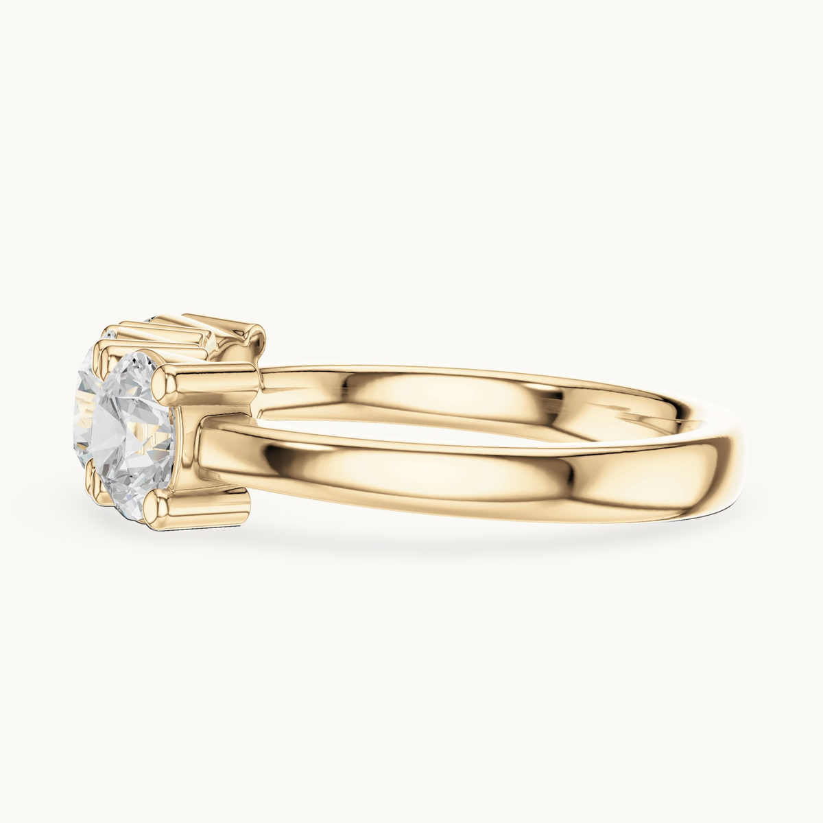Round lab-grown diamond three stone ring in 14K yellow gold, 1.50 CT TW, view 3