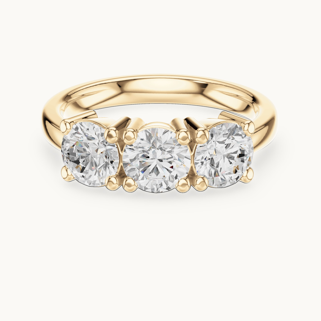 Round lab-grown diamond three stone ring in 14K yellow gold, 1.50 CT TW, view 4