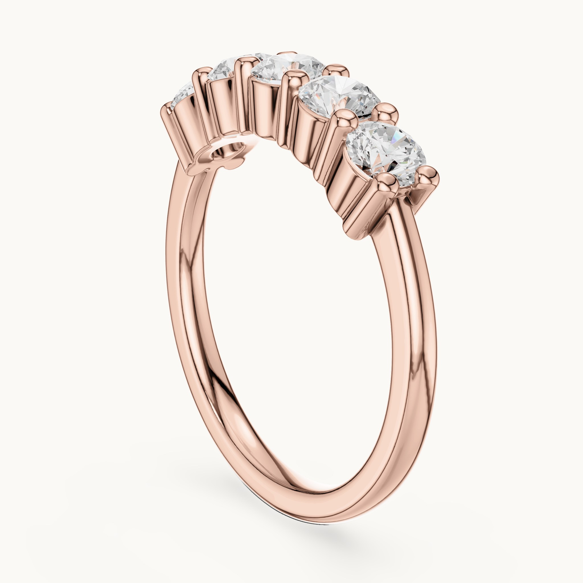 Round lab-grown diamond five stone band in 14K rose gold, 0.76 CT TW, view 1