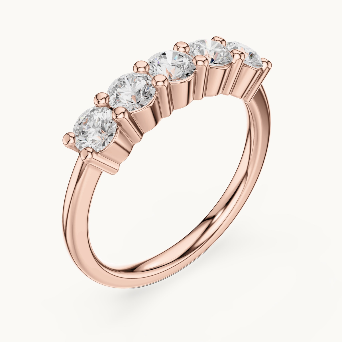 Round lab-grown diamond five stone band in 14K rose gold, 0.76 CT TW, view 2