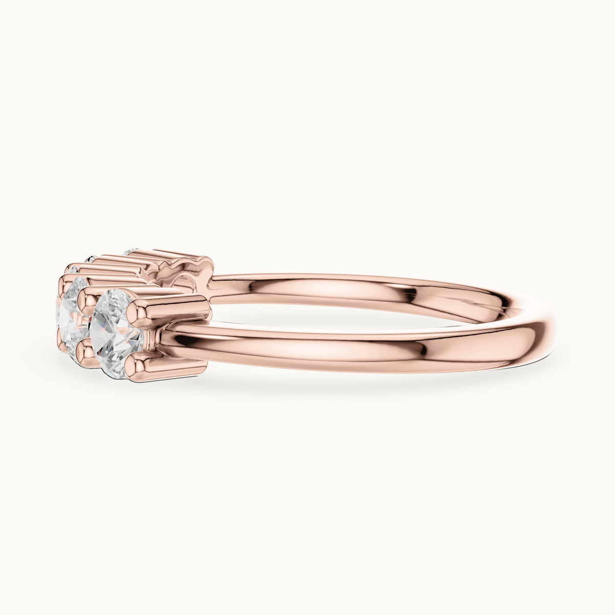 Round lab-grown diamond five stone band in 14K rose gold, 0.76 CT TW, view 3
