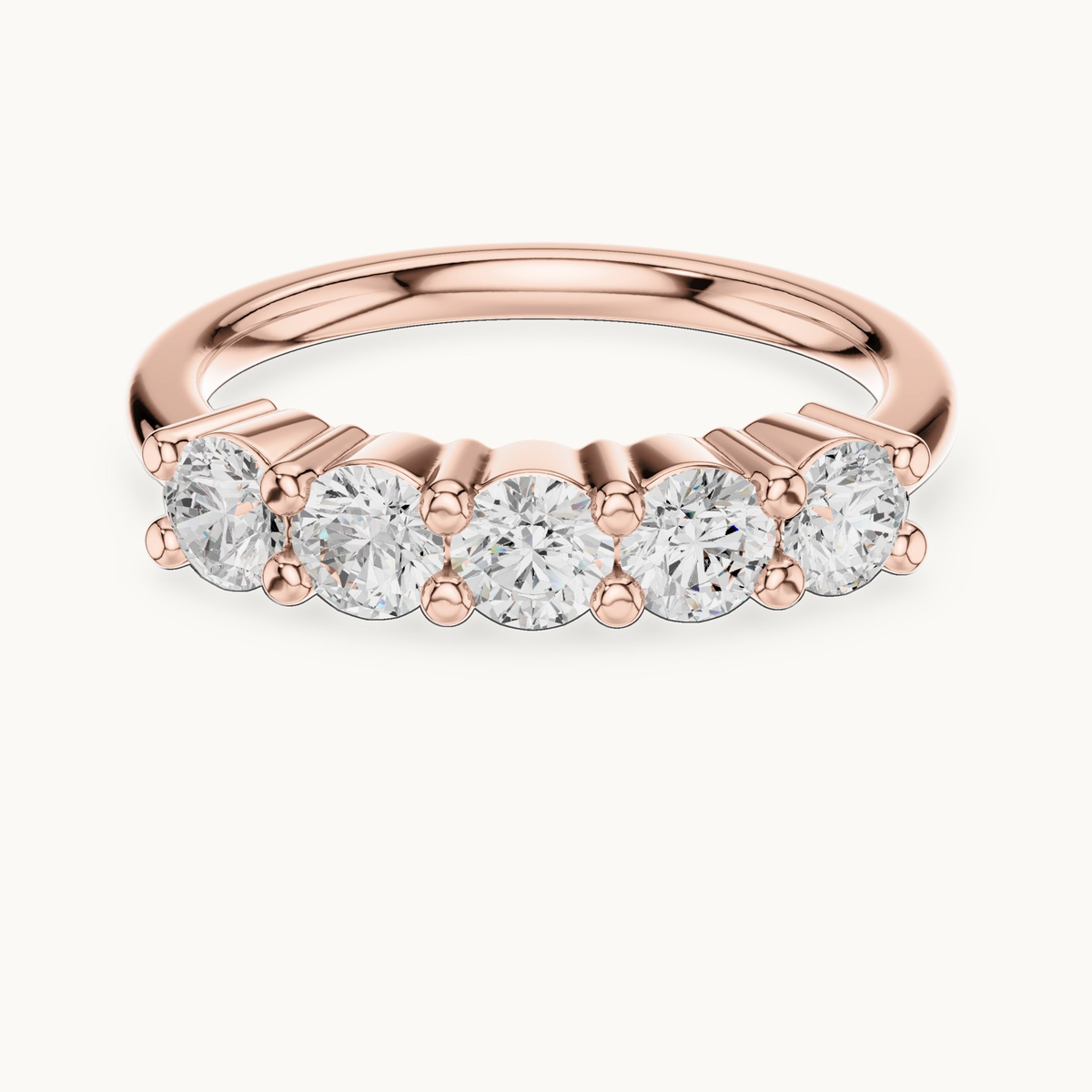 Round lab-grown diamond five stone band in 14K rose gold, 0.76 CT TW, view 4