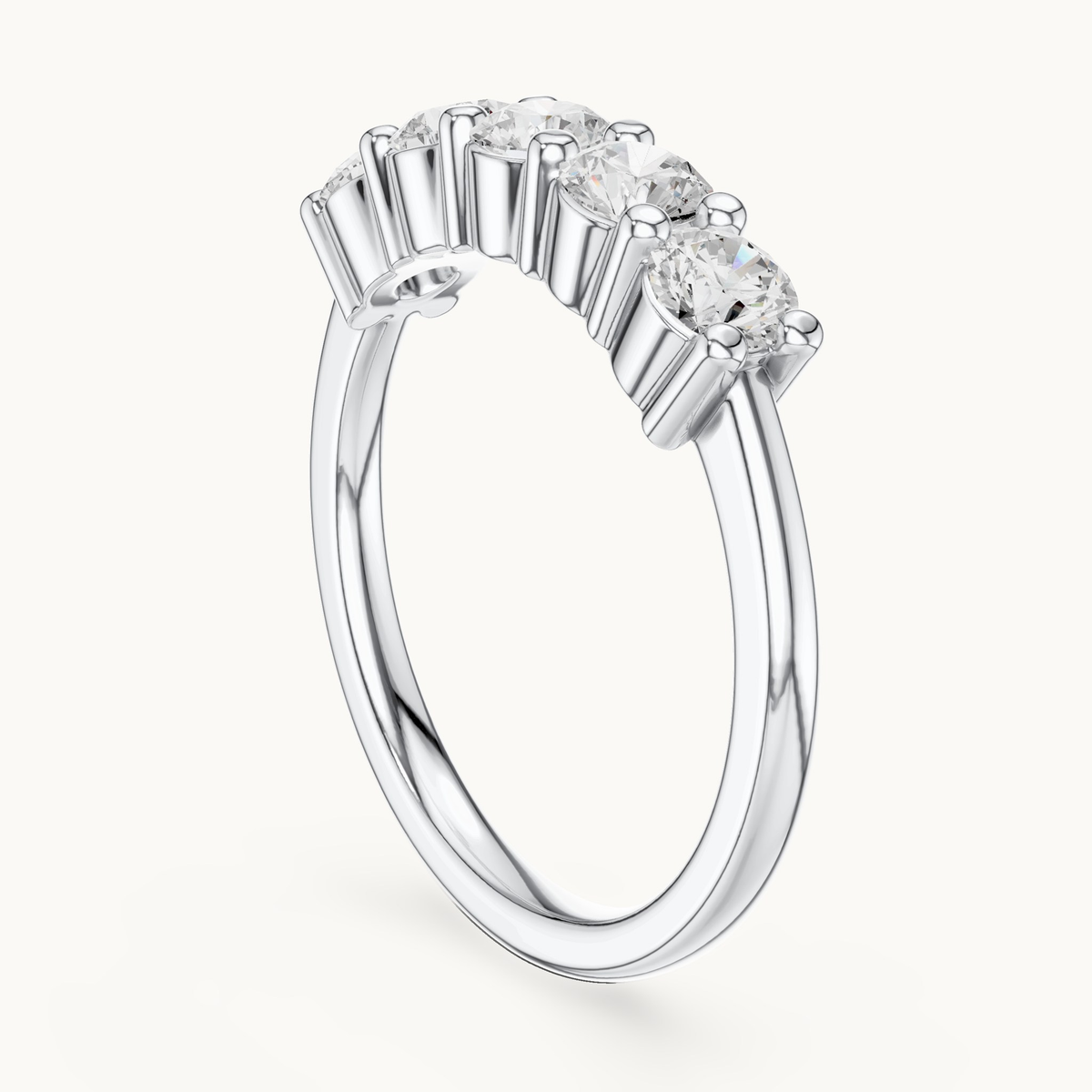 Round lab-grown diamond five stone band in 14K white gold, 0.76 CT TW, view 1