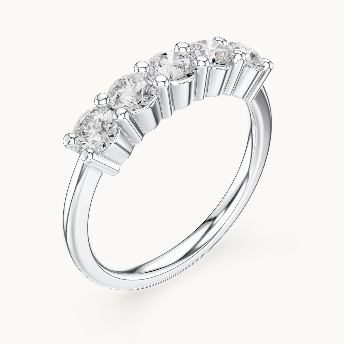 Round lab-grown diamond five stone band in 14K white gold, 0.76 CT TW, view 2