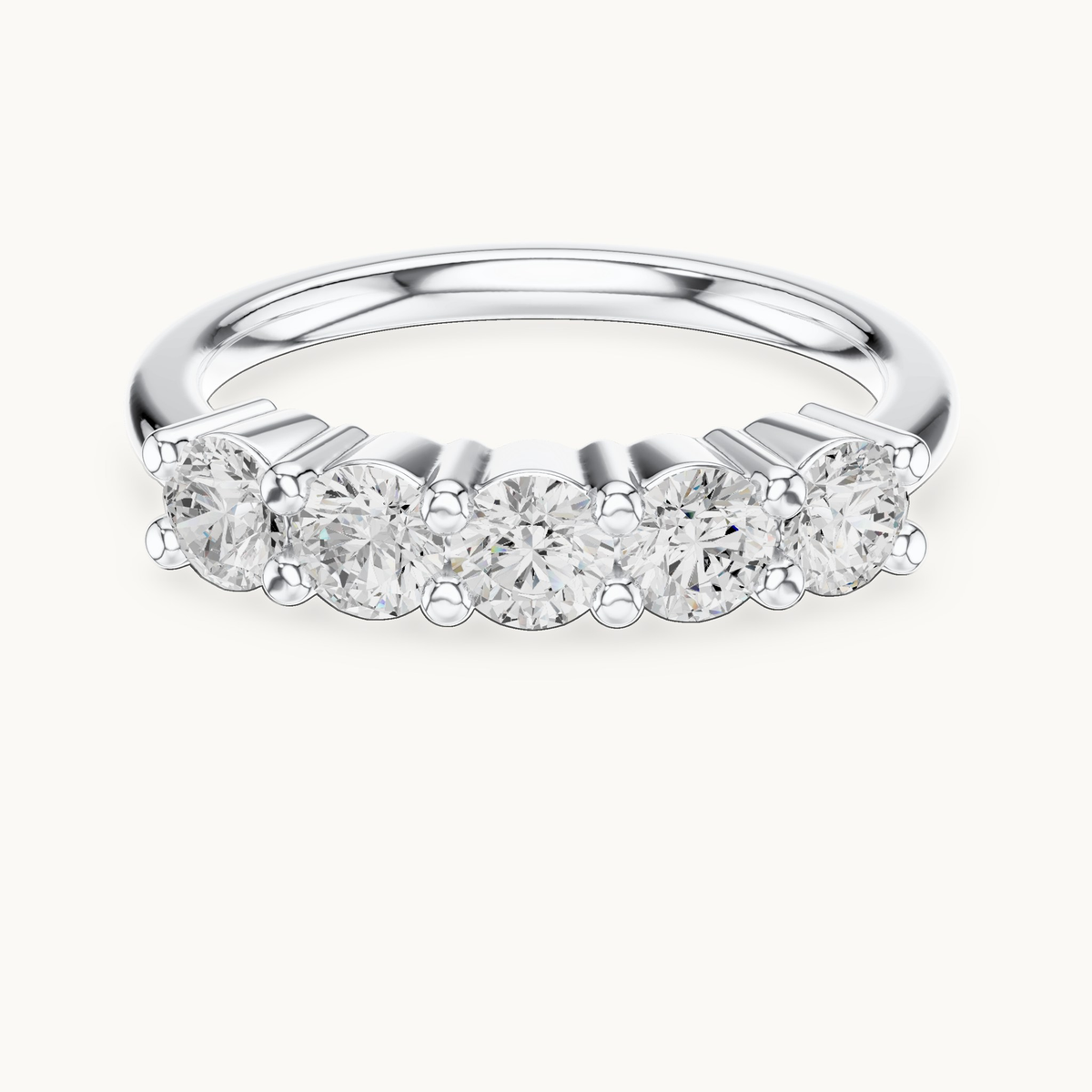 Round lab-grown diamond five stone band in 14K white gold, 0.76 CT TW, view 4