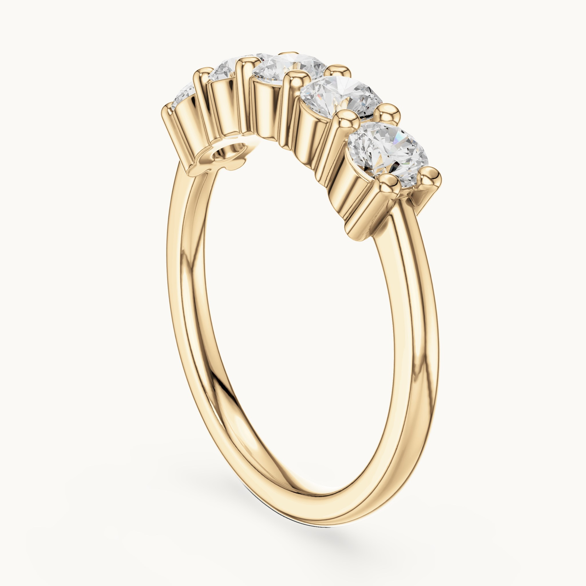 Round lab-grown diamond five stone band in 14K yellow gold, 0.76 CT TW, view 1