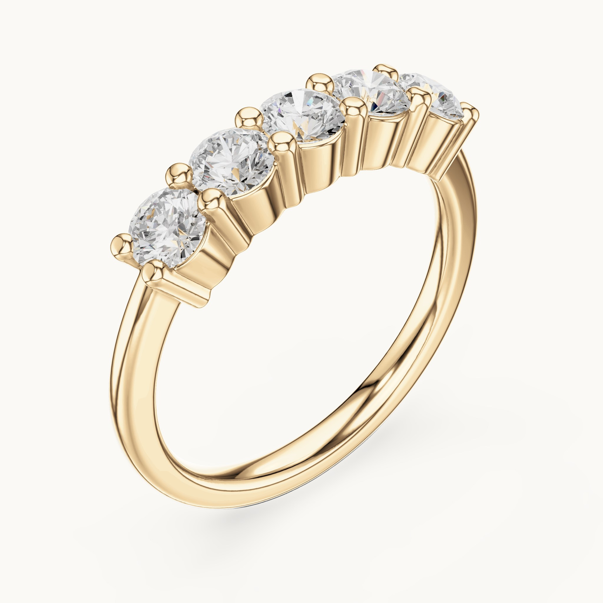 Round lab-grown diamond five stone band in 14K yellow gold, 0.76 CT TW, view 2