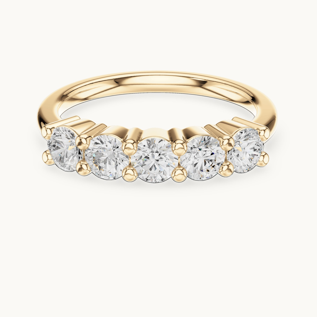 Round lab-grown diamond five stone band in 14K yellow gold, 0.76 CT TW, view 4
