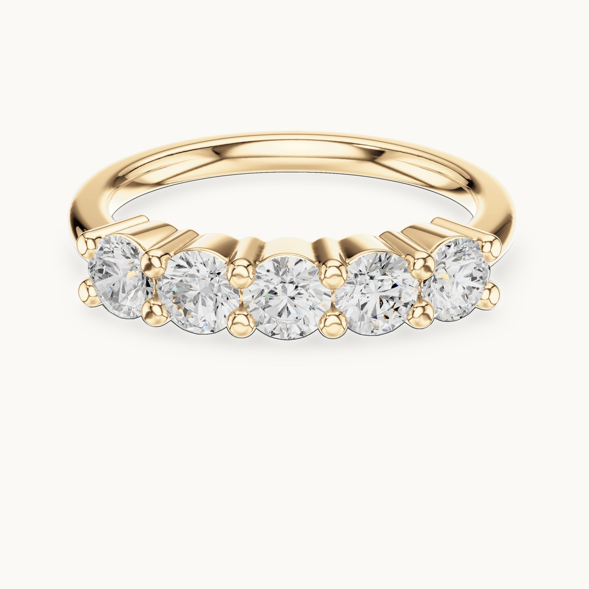 Round lab-grown diamond five stone band in 14K yellow gold, 0.76 CT TW, view 4