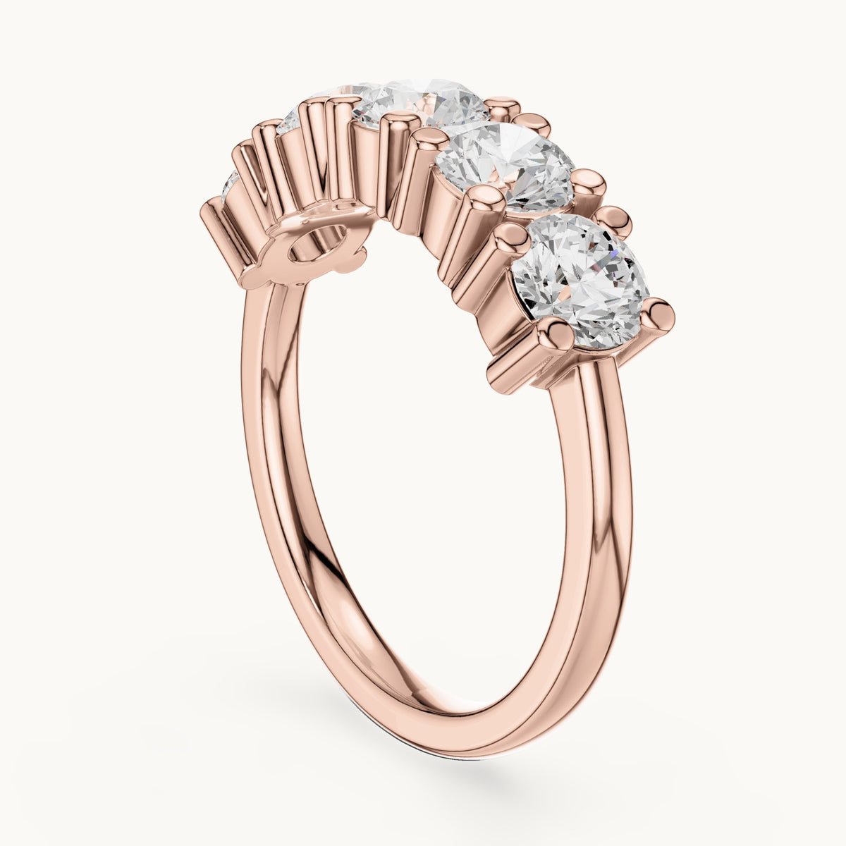 Round lab-grown diamond five-stone anniversary band in rose gold, 1.55 CT TW, view 1