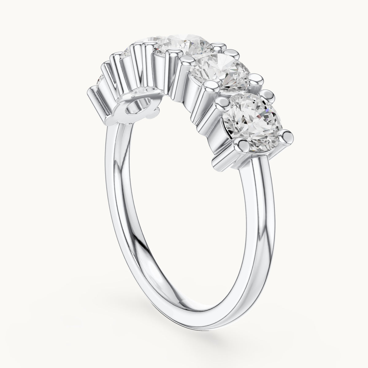 Round lab-grown diamond five-stone anniversary band in white gold, 1.55 CT TW, view 1