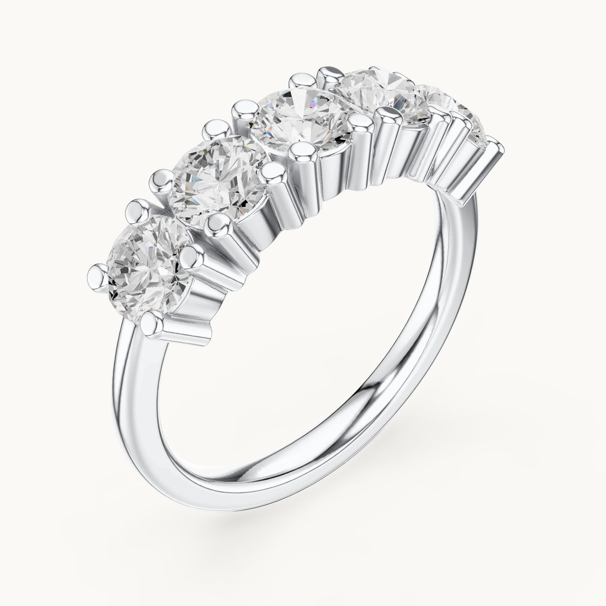 Round lab-grown diamond five-stone anniversary band in white gold, 1.55 CT TW, view 2