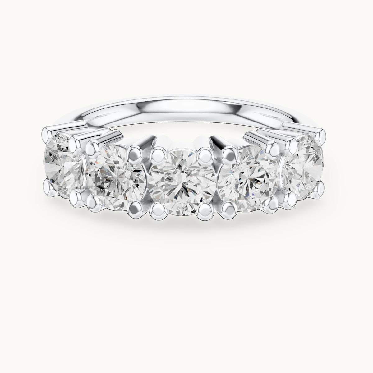 Round lab-grown diamond five-stone anniversary band in white gold, 1.55 CT TW, view 4