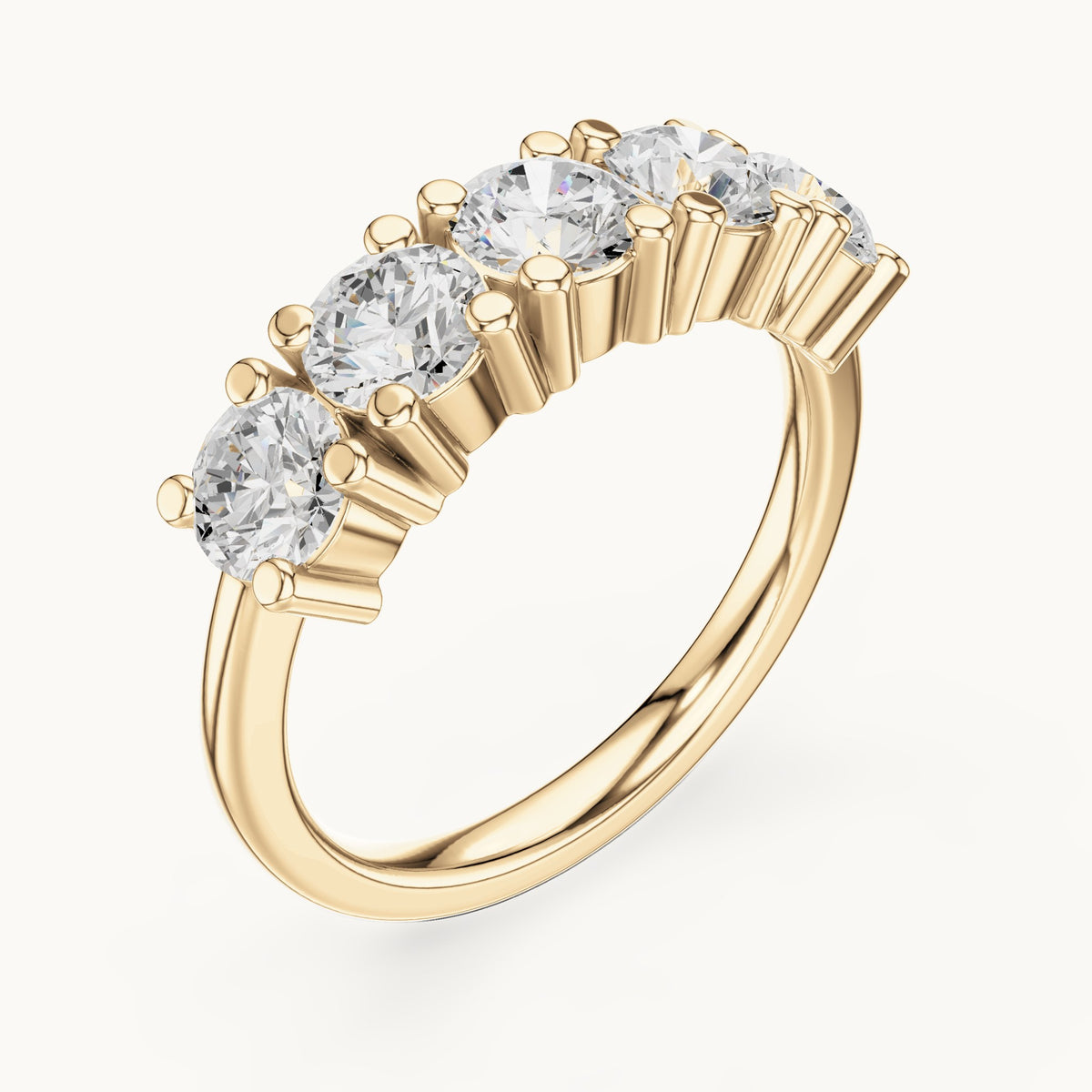 Round lab-grown diamond five-stone anniversary band in yellow gold, 1.55 CT TW, view 2