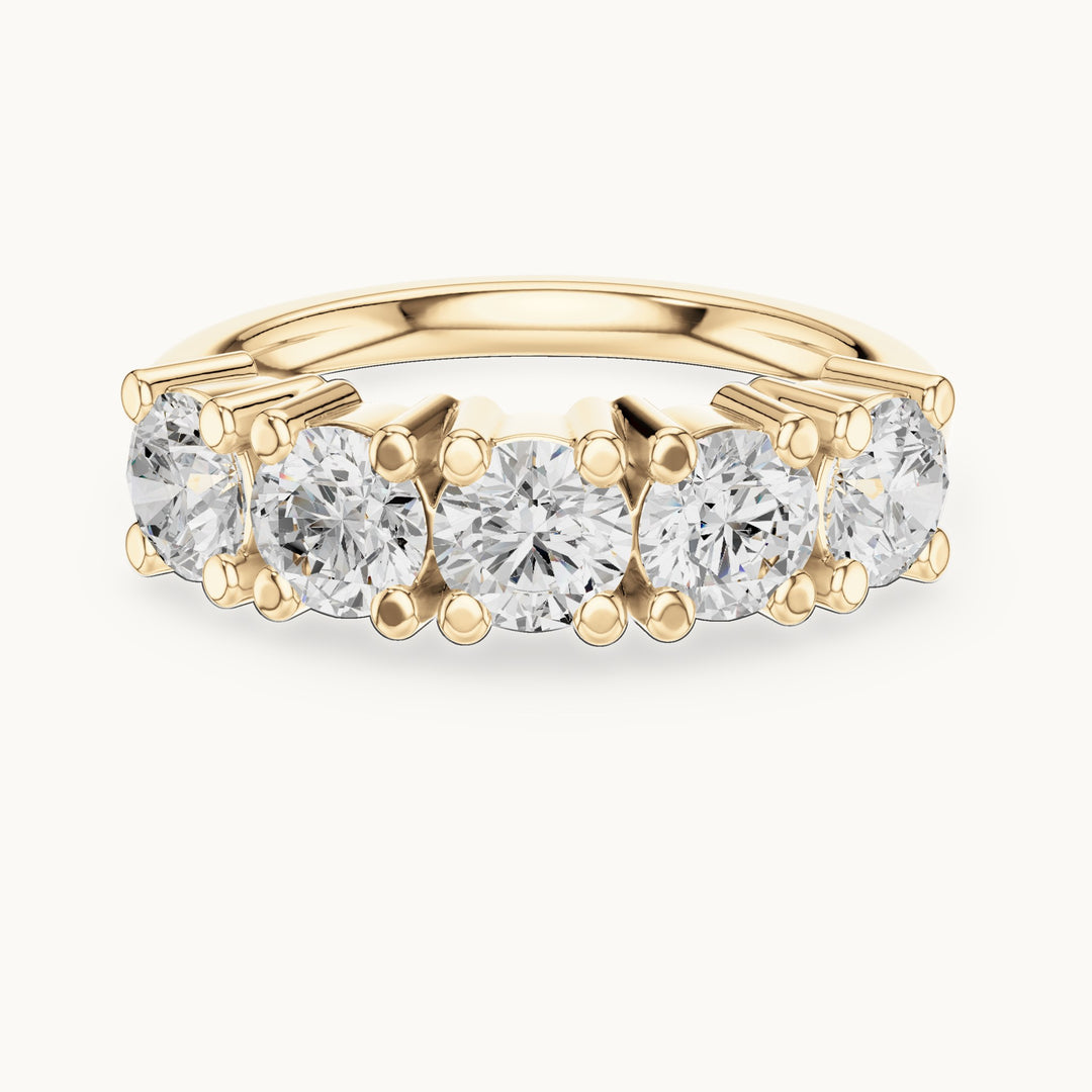 Round lab-grown diamond five-stone anniversary band in yellow gold, 1.55 CT TW, view 4