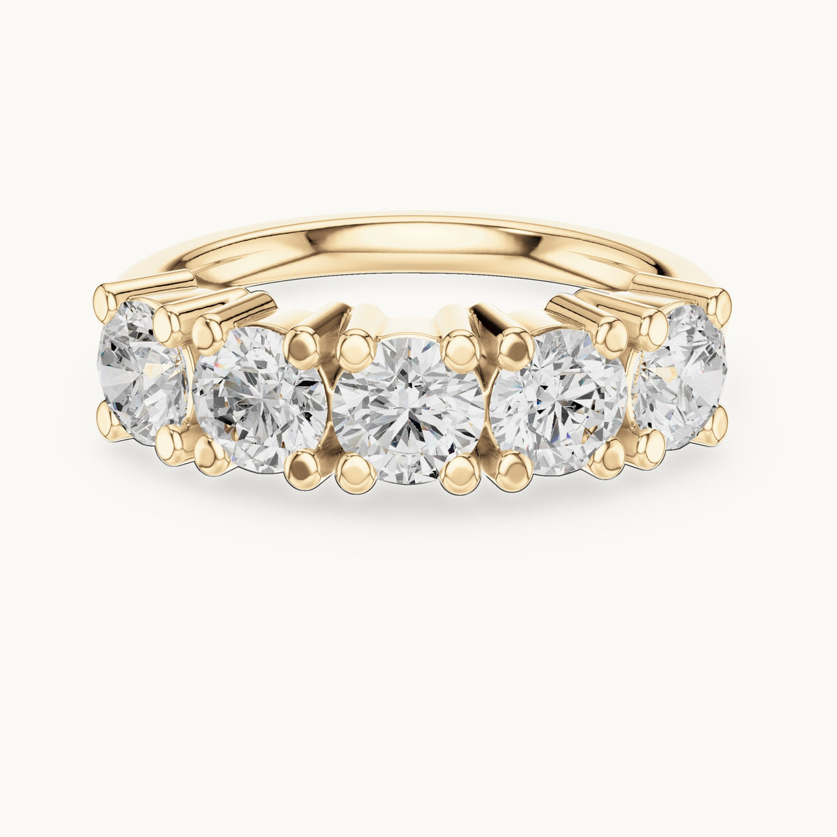 Round lab-grown diamond five-stone anniversary band in yellow gold, 1.55 CT TW, view 4