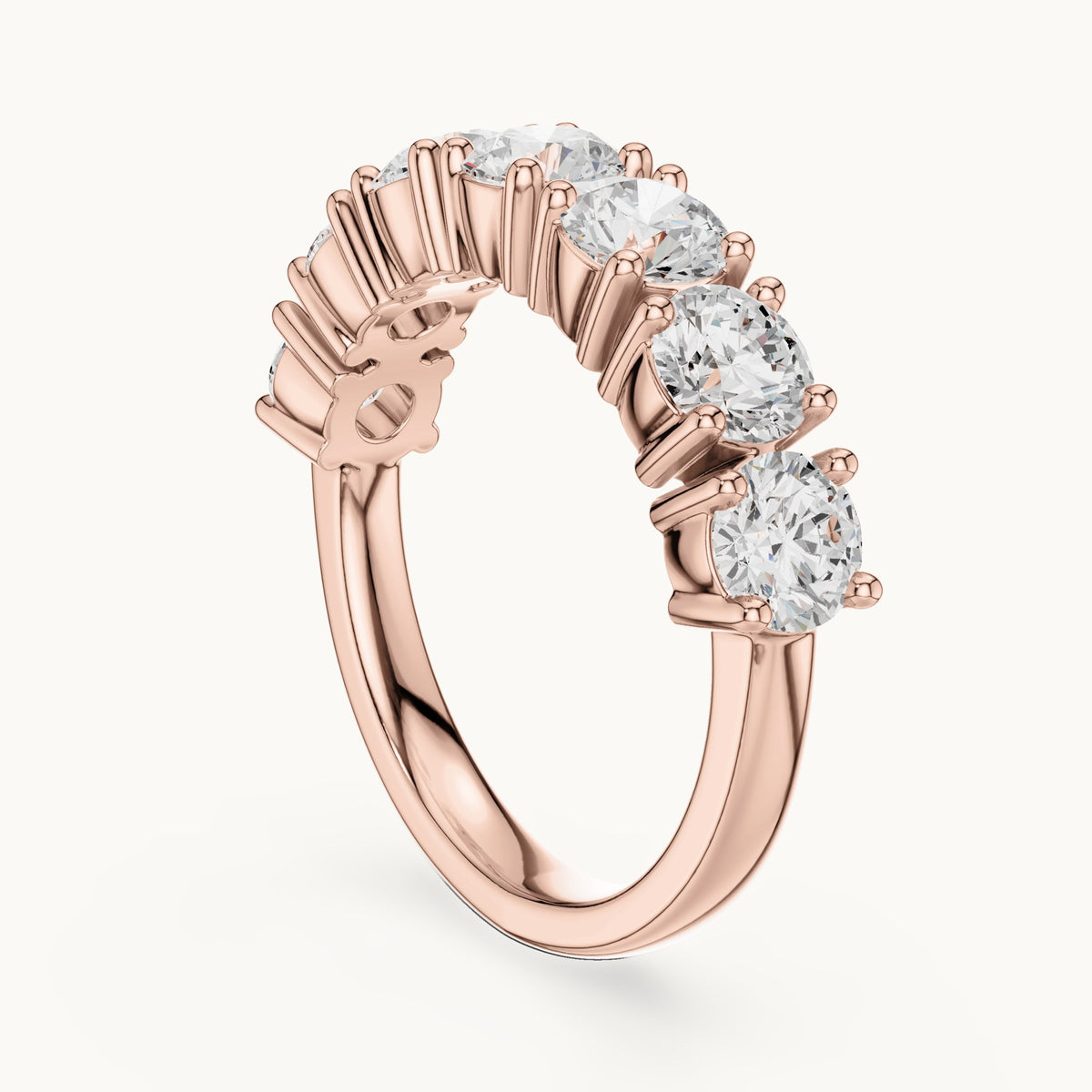 Round lab-grown diamond seven-stone anniversary band in rose gold, 2.10 CT TW, view 1