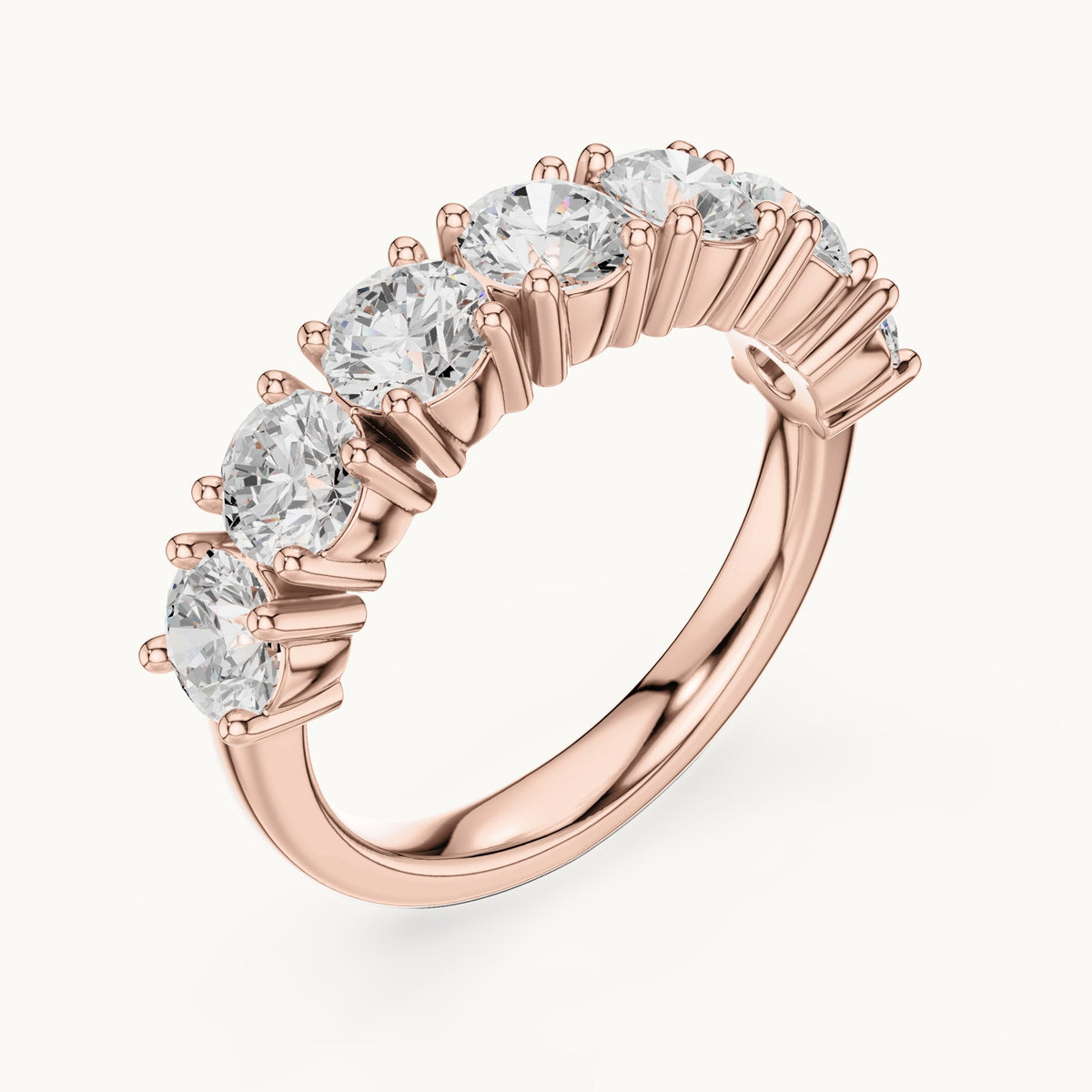 Round lab-grown diamond seven-stone anniversary band in rose gold, 2.10 CT TW, view 2