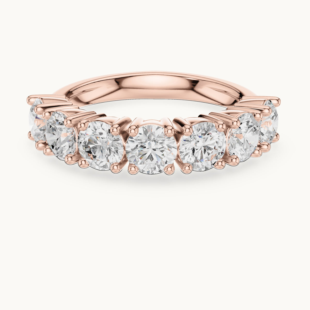Round lab-grown diamond seven-stone anniversary band in rose gold, 2.10 CT TW, view 4