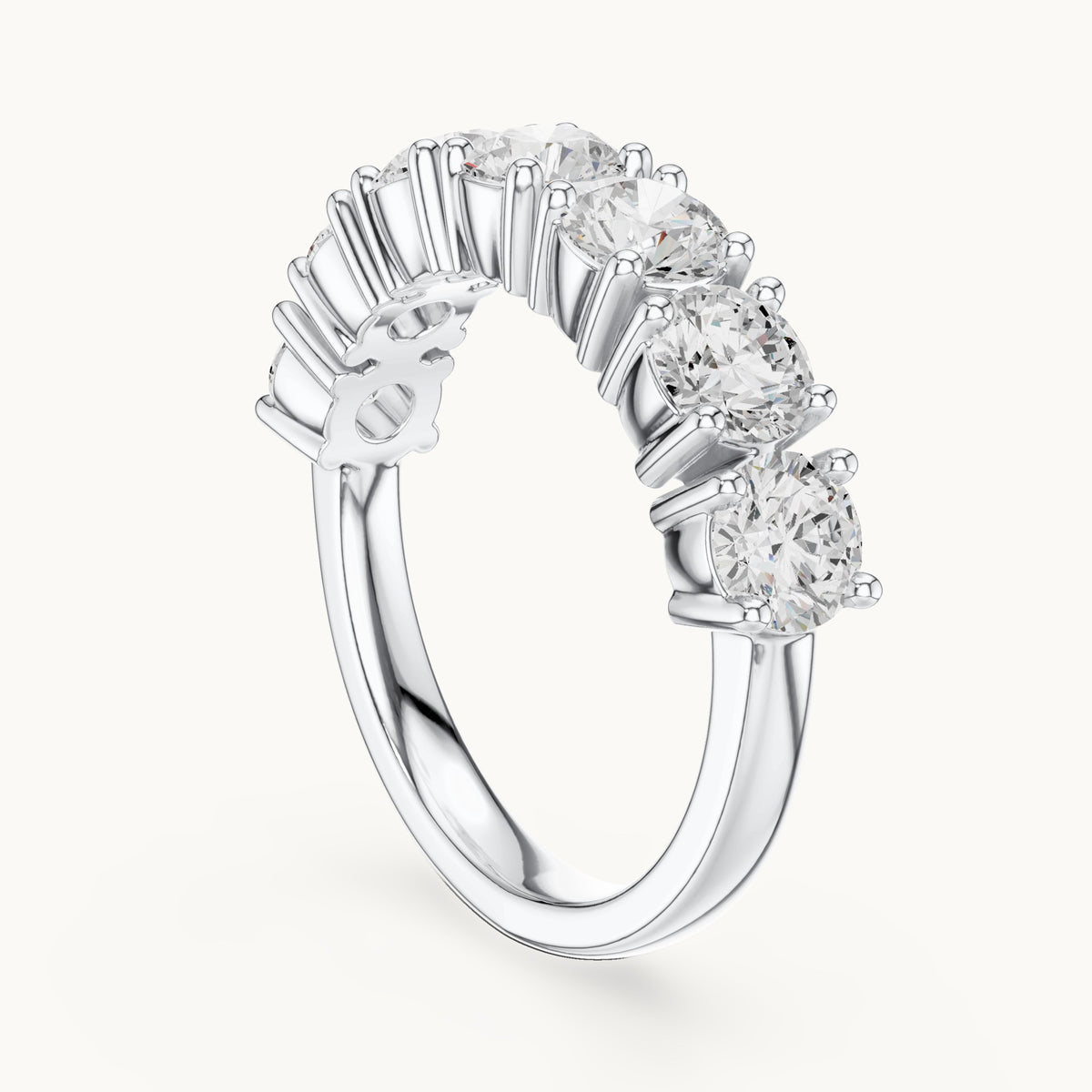 Round lab-grown diamond seven-stone anniversary band in white gold, 2.10 CT TW, view 1