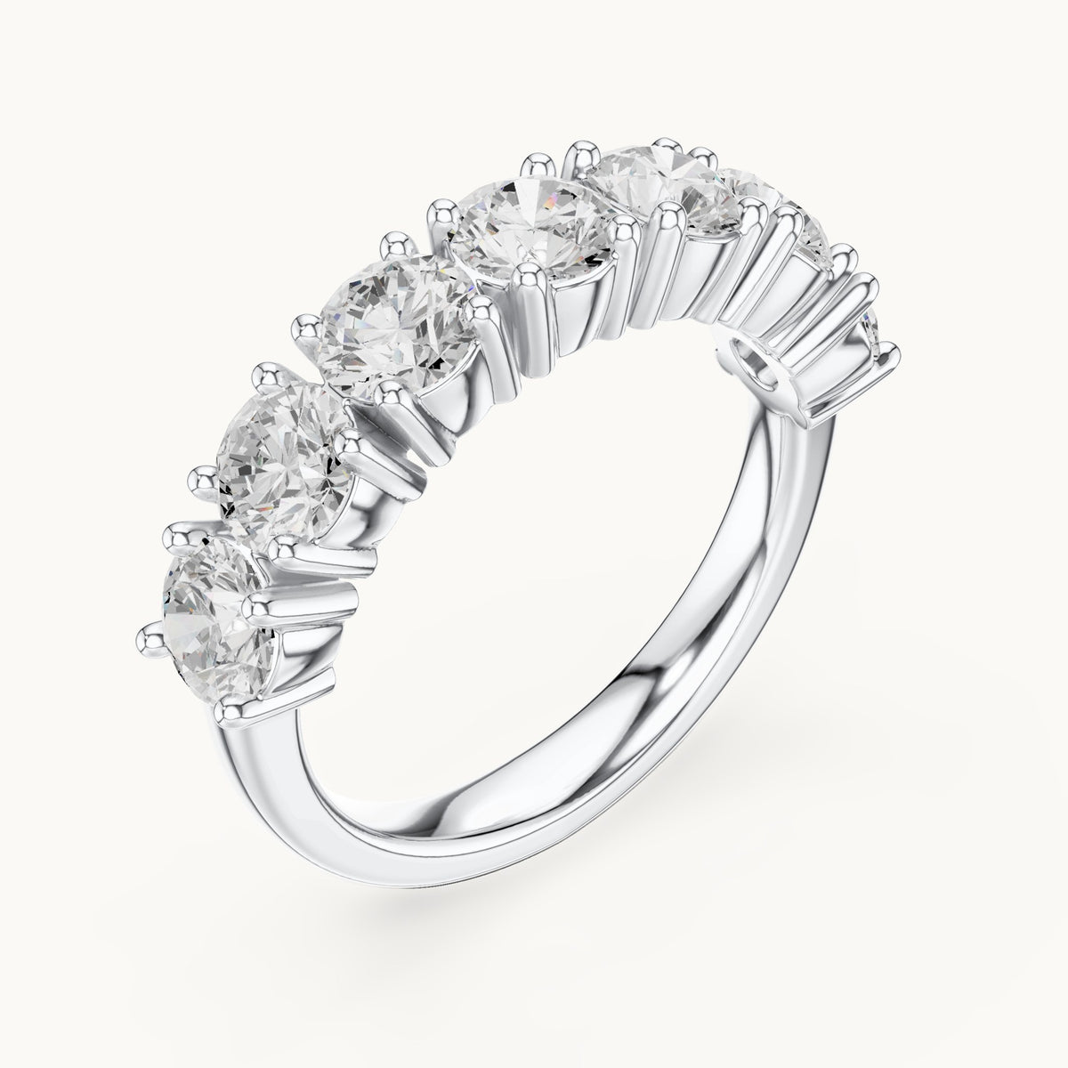 Round lab-grown diamond seven-stone anniversary band in white gold, 2.10 CT TW, view 2