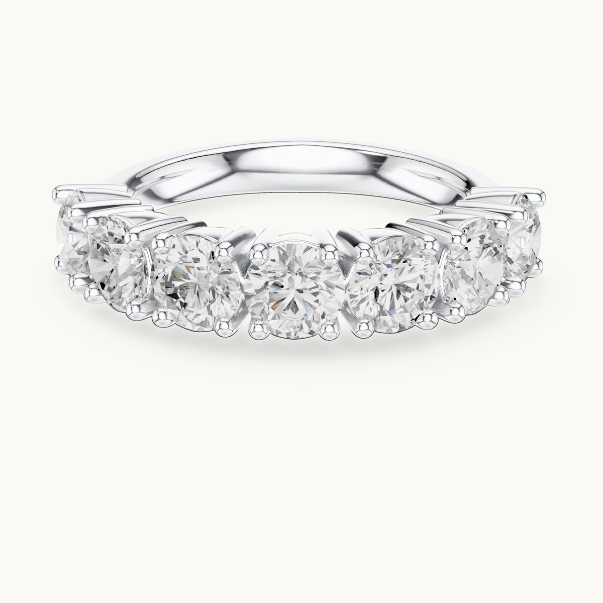 Round lab-grown diamond seven-stone anniversary band in white gold, 2.10 CT TW, view 4