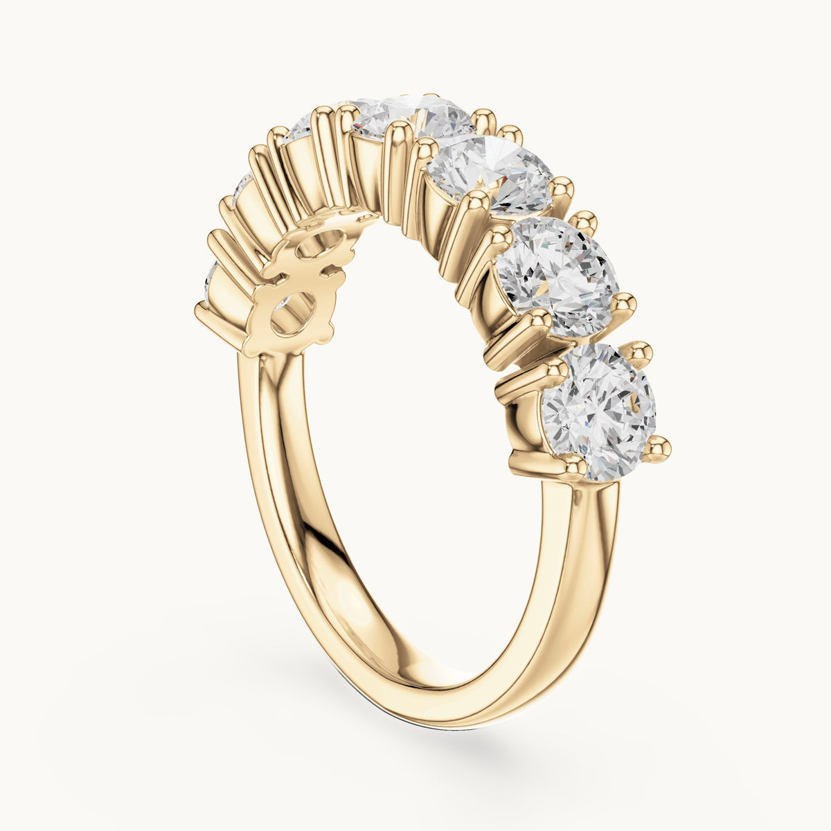 Round lab-grown diamond seven-stone anniversary band in yellow gold, 2.10 CT TW, view 1