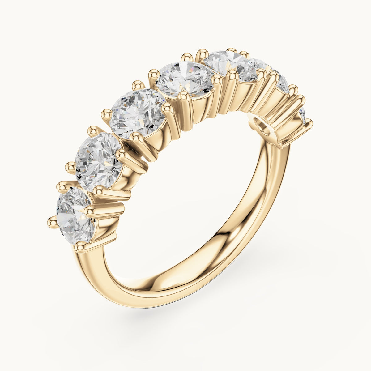 Round lab-grown diamond seven-stone anniversary band in yellow gold, 2.10 CT TW, view 2
