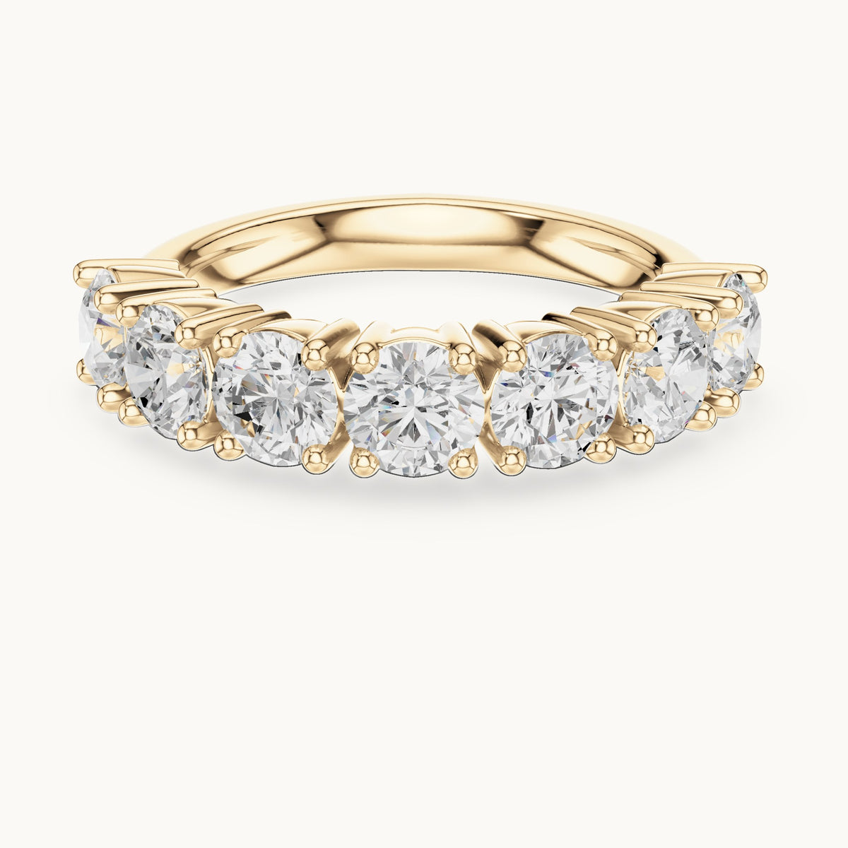 Round lab-grown diamond seven-stone anniversary band in yellow gold, 2.10 CT TW, view 4