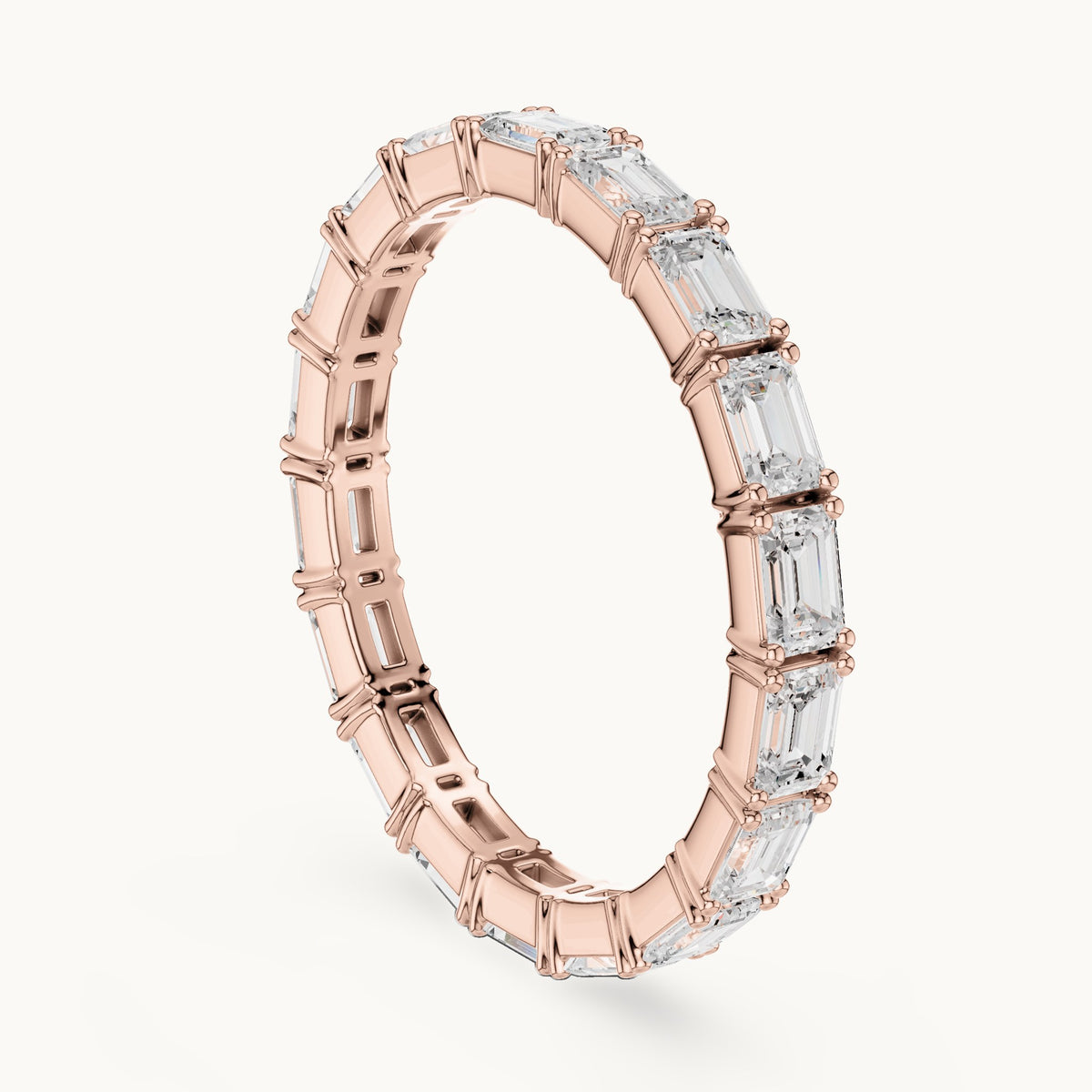 Emerald-cut lab-grown diamond east-west full eternity band in rose gold, 1.59 CT TW, view 1