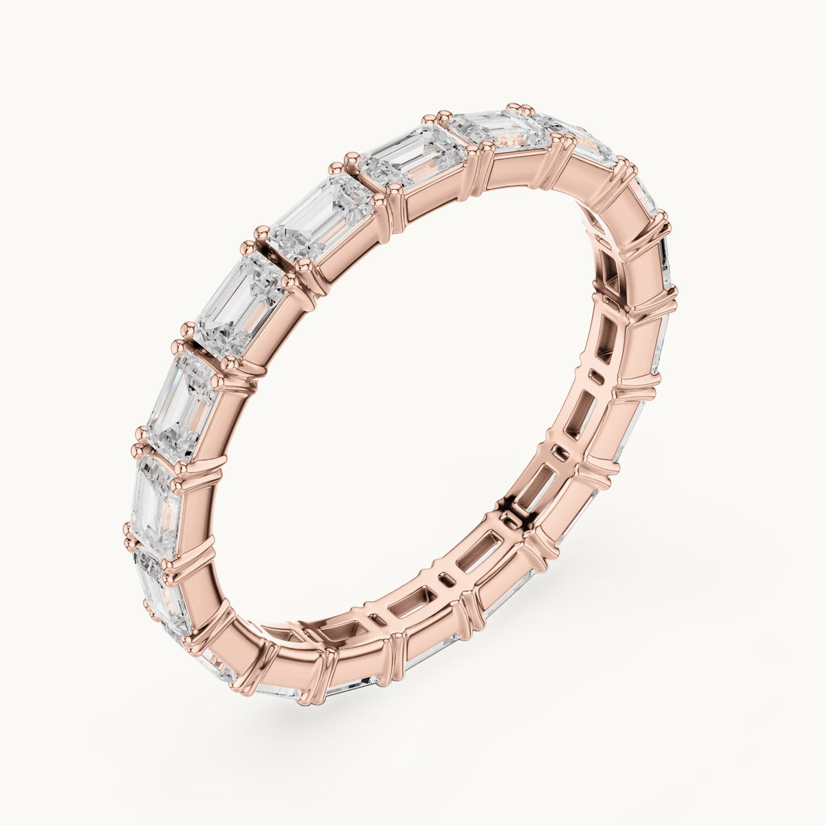 Emerald-cut lab-grown diamond east-west full eternity band in rose gold, 1.59 CT TW, view 2