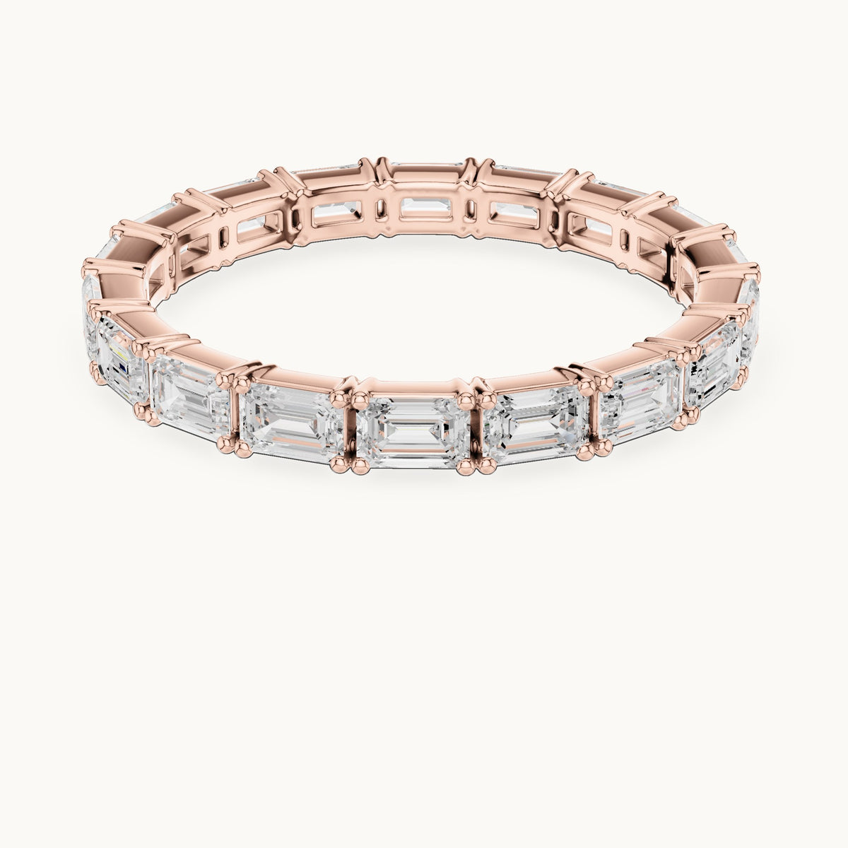 Emerald-cut lab-grown diamond east-west full eternity band in rose gold, 1.59 CT TW, view 4