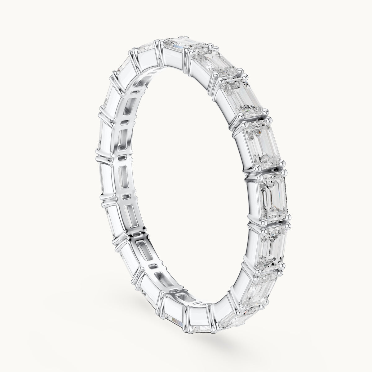 Emerald-cut lab-grown diamond east-west full eternity band in white gold, 1.59 CT TW, view 1