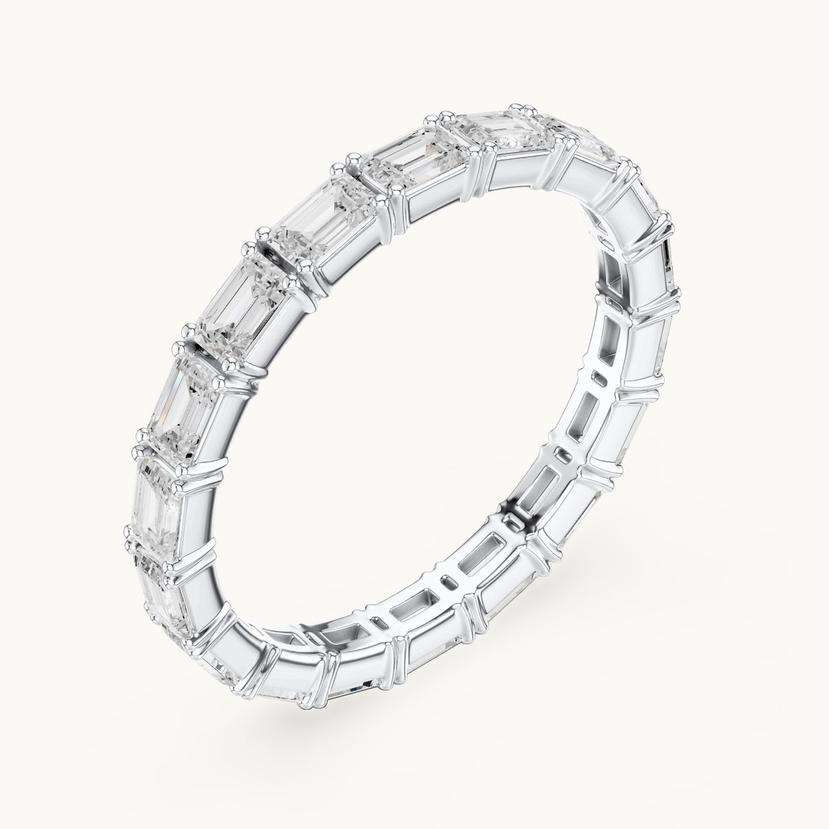 Emerald-cut lab-grown diamond east-west full eternity band in white gold, 1.59 CT TW, view 2