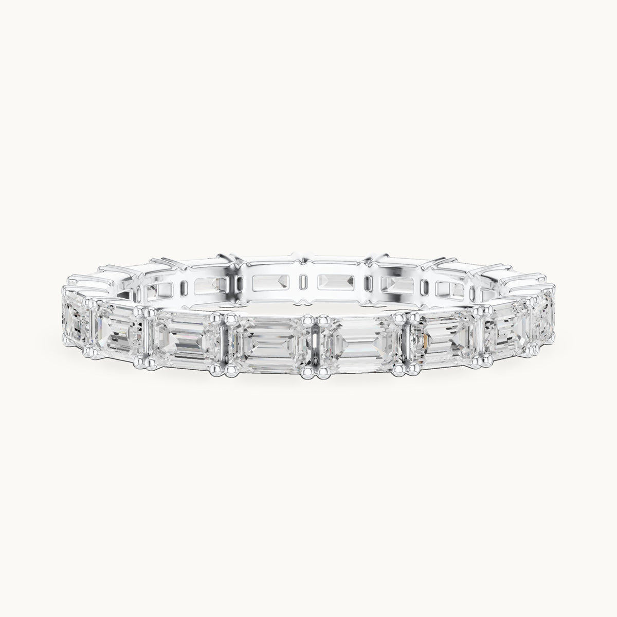 Emerald-cut lab-grown diamond east-west full eternity band in white gold, 1.59 CT TW, view 3