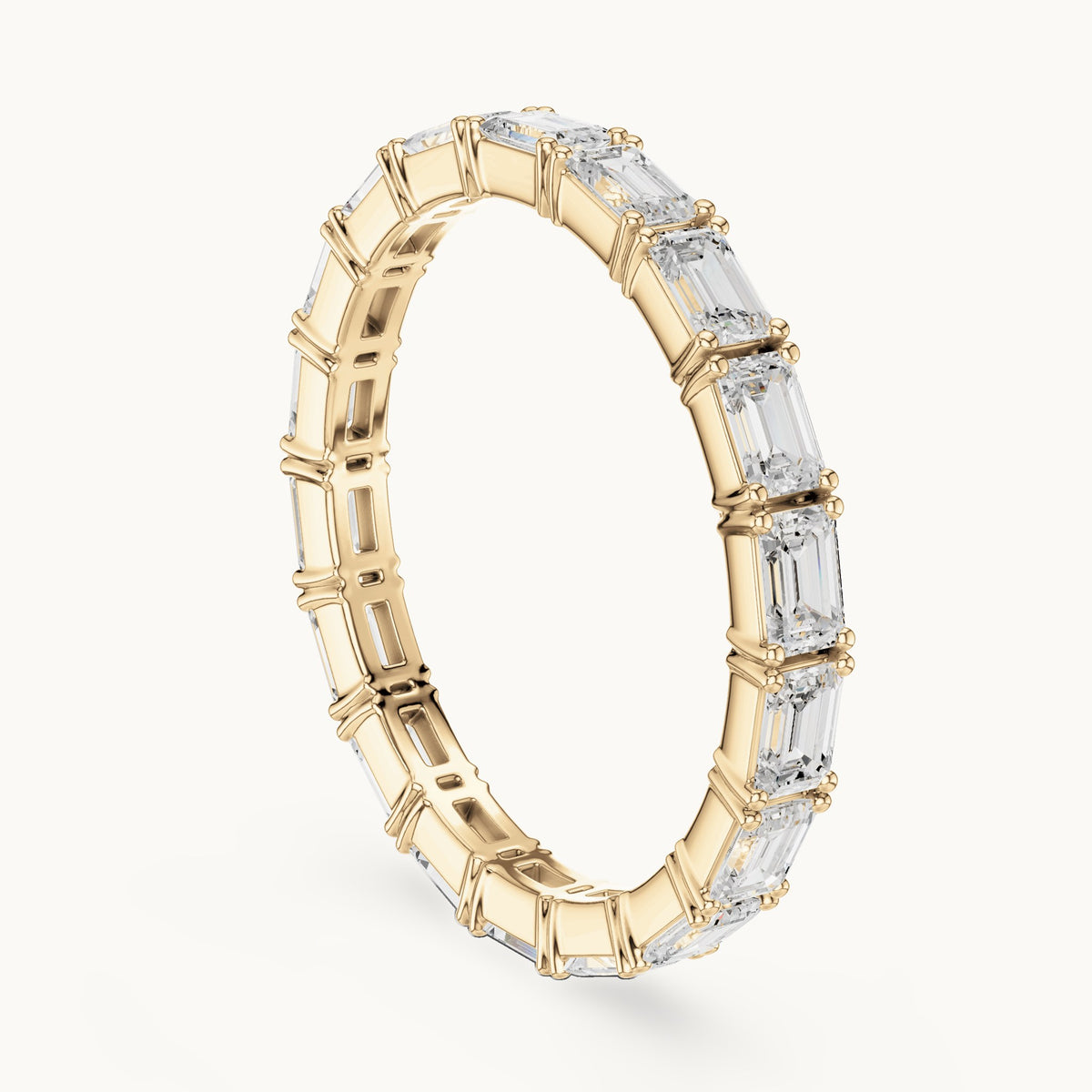 Emerald-cut lab-grown diamond east-west full eternity band in yellow gold, 1.59 CT TW, view 1