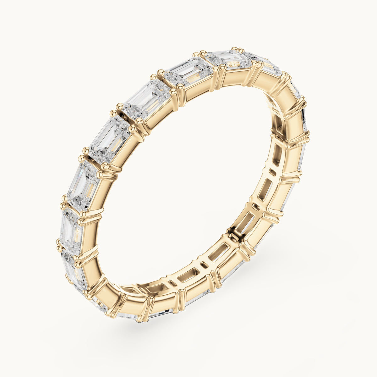 Emerald-cut lab-grown diamond east-west full eternity band in yellow gold, 1.59 CT TW, view 2