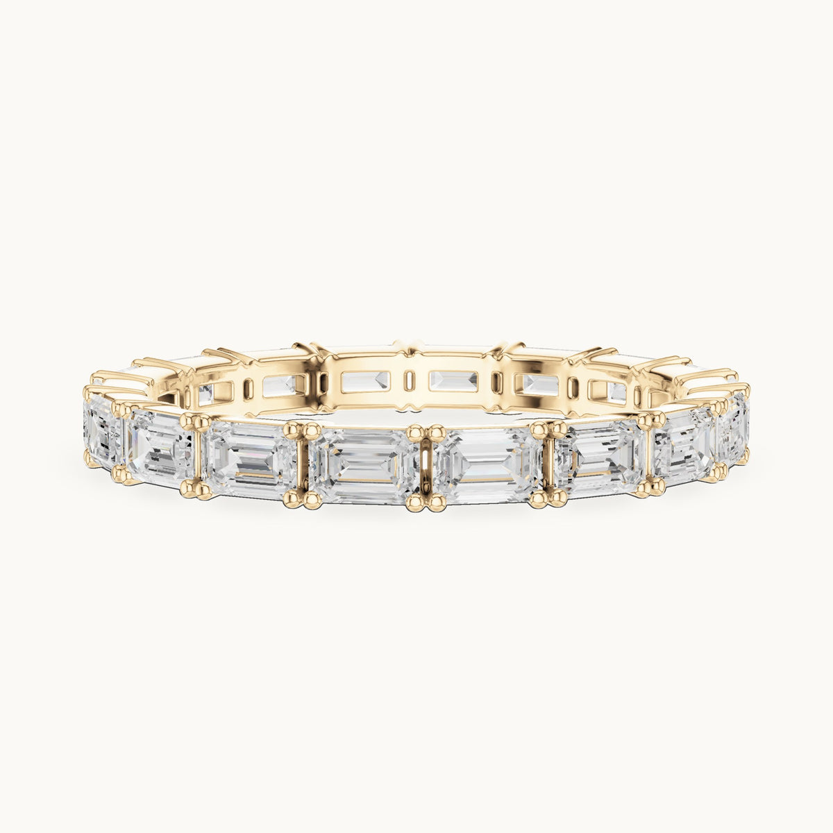 Emerald-cut lab-grown diamond east-west full eternity band in yellow gold, 1.59 CT TW, view 3
