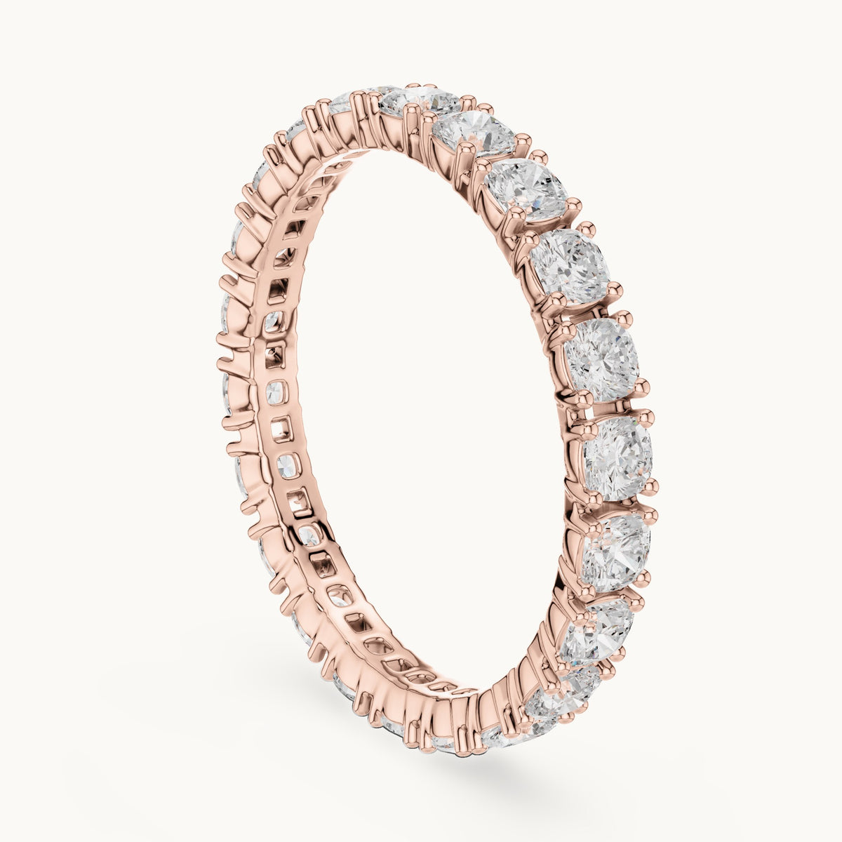 Cushion-cut lab-grown diamond eternity band in rose gold, 1.25 CT TW, view 1