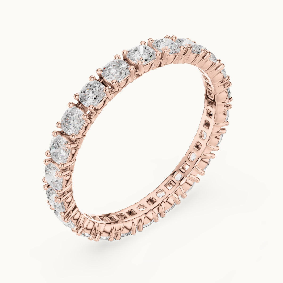 Cushion-cut lab-grown diamond eternity band in rose gold, 1.25 CT TW, view 2