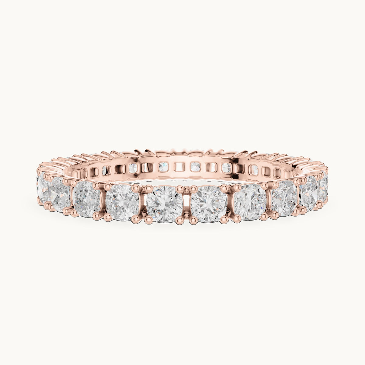Cushion-cut lab-grown diamond eternity band in rose gold, 1.25 CT TW, view 3