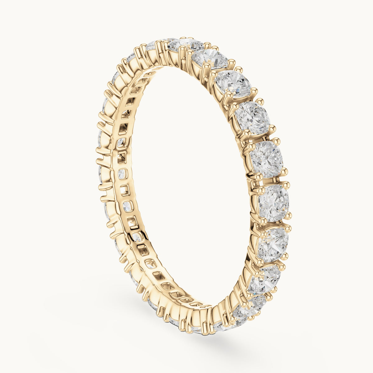 Cushion-cut lab-grown diamond eternity band in yellow gold, 1.25 CT TW, view 1