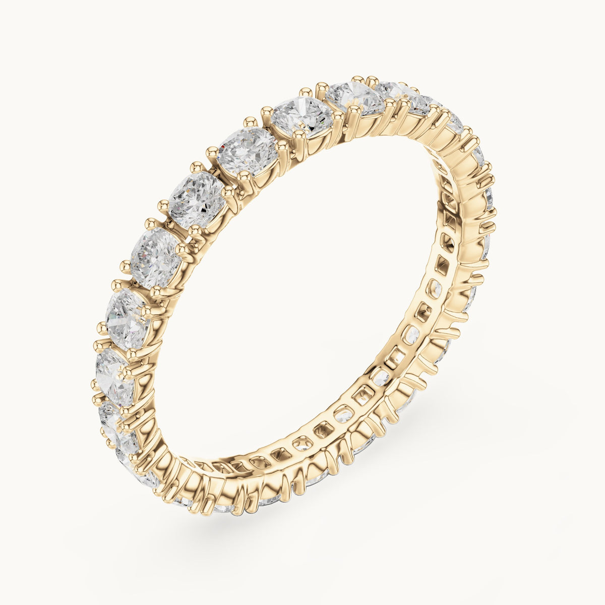 Cushion-cut lab-grown diamond eternity band in yellow gold, 1.25 CT TW, view 2