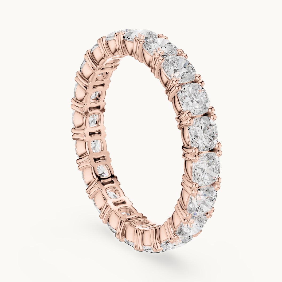 Cushion-cut lab-grown diamond full eternity band in rose gold, 2.80 CT TW, view 1