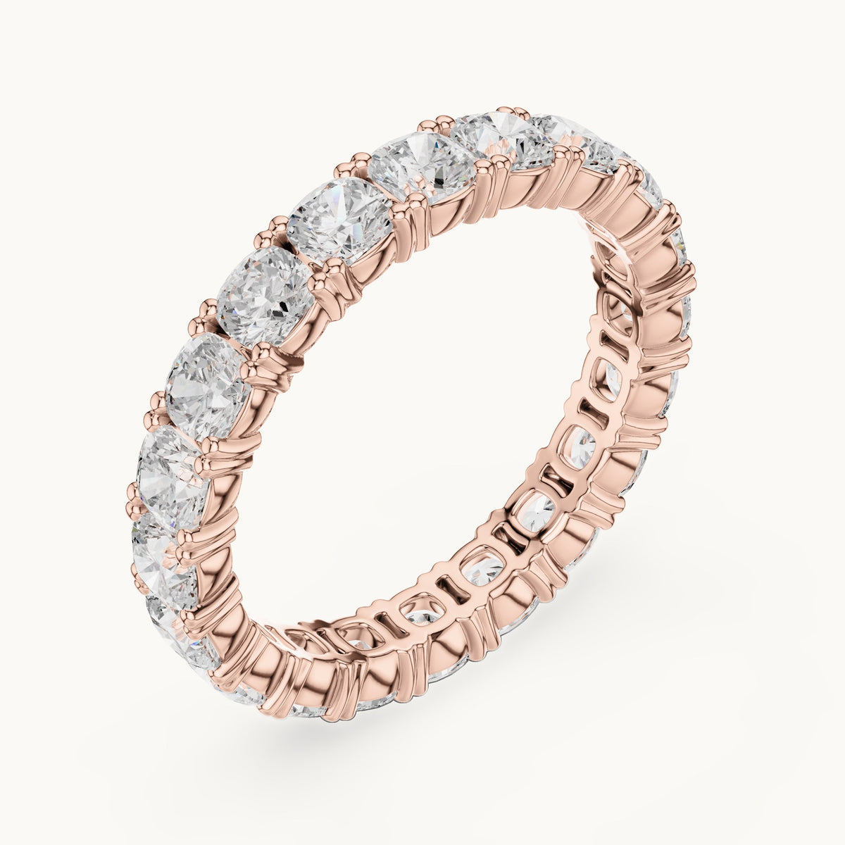 Cushion-cut lab-grown diamond full eternity band in rose gold, 2.80 CT TW, view 2