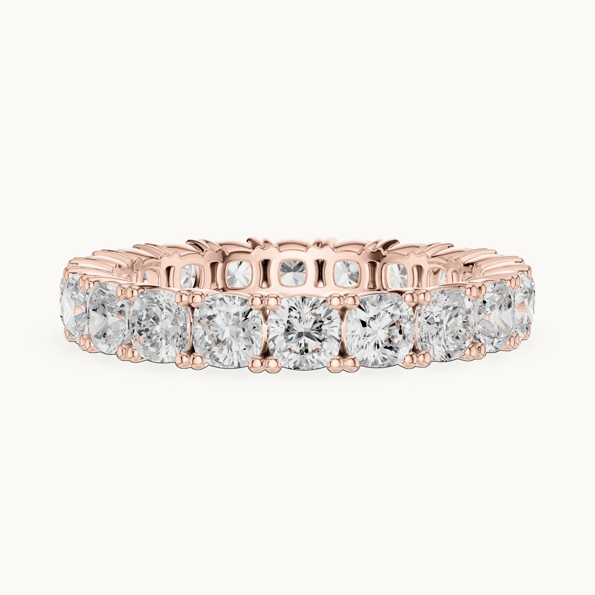 Cushion-cut lab-grown diamond full eternity band in rose gold, 2.80 CT TW, view 3