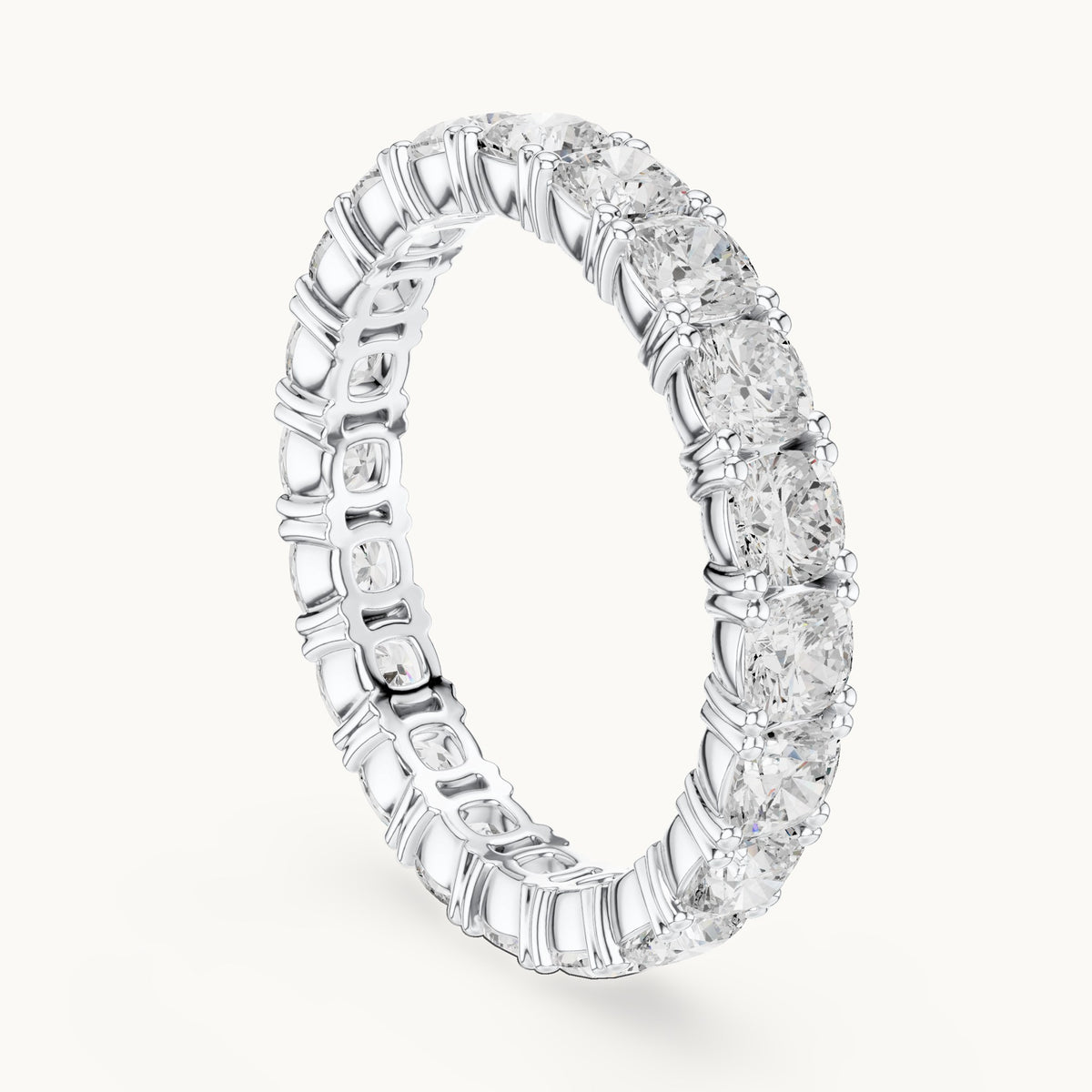 Cushion-cut lab-grown diamond full eternity band in white gold, 2.80 CT TW, view 1