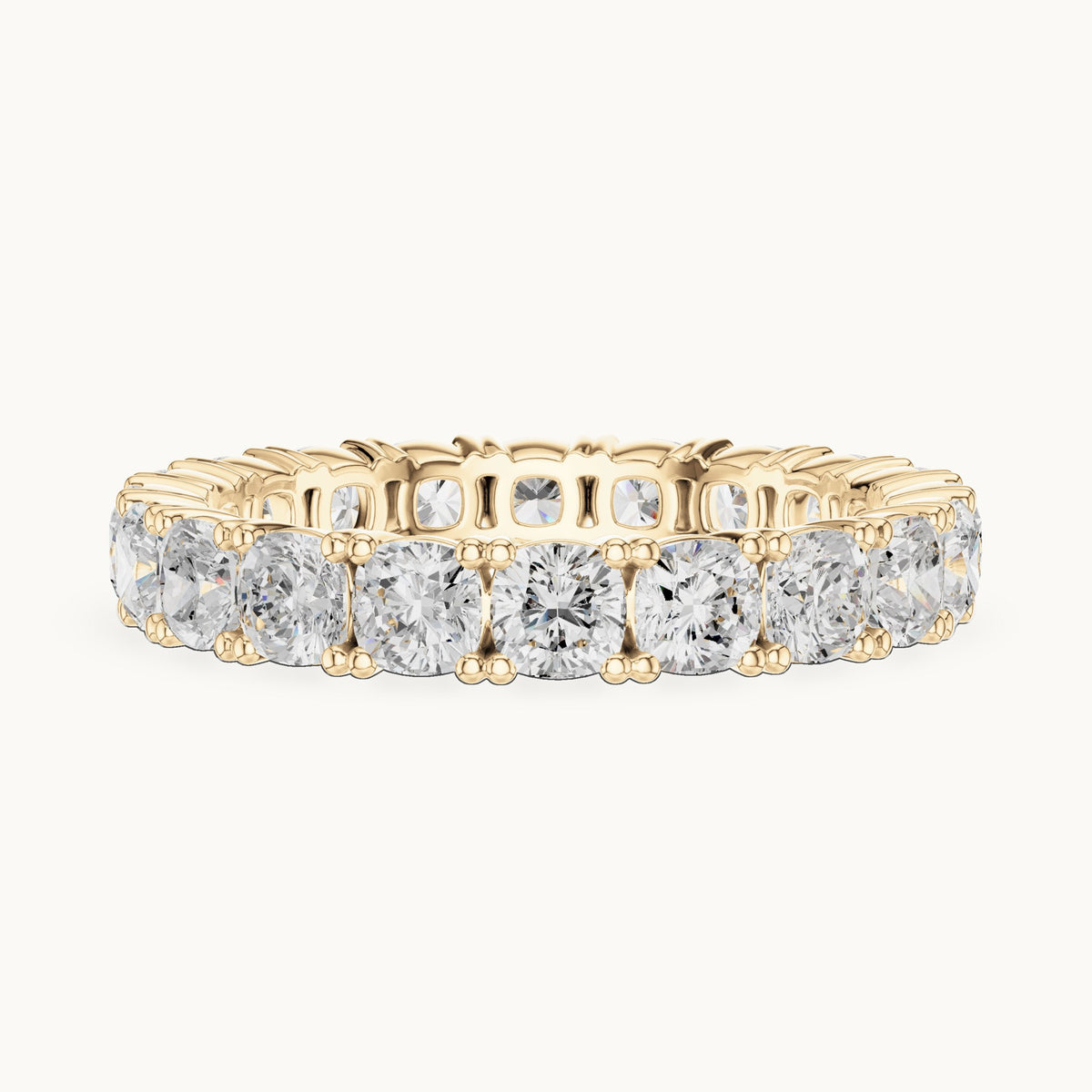 Cushion-cut lab-grown diamond full eternity band in yellow gold, 2.80 CT TW, view 3